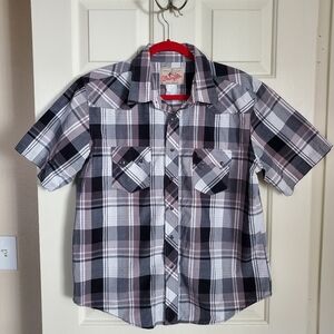 Wrangler western pearl-snap shirt black plaid men's large short-sleeve button-up